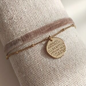 Handmade Pink Velvet Bracelet Dusty Chain Gold Tone Coin Ellie's Button Layered